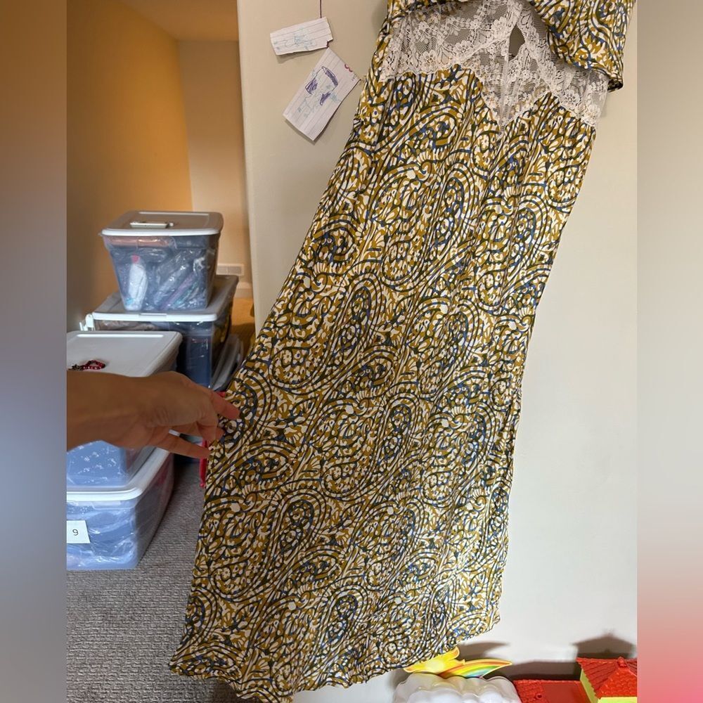 NWT Anthropologie Lace Inset Midi Dress in Yellow Motif - Picture 7 of 15